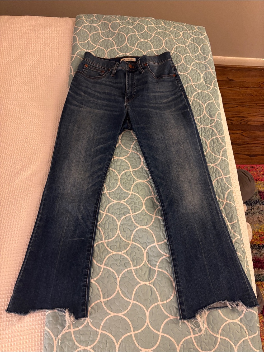 Madewell capri blue jeans with frayed hem (taken in .5 inches in the waist)